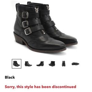 John Fluevog Triple Buckle Black Ankle Booties